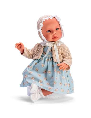 Muñeca Así 46 cm  Leo con vestido azul de flores naranjas con chaqueta beige 187020