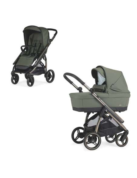 Cochecito Bebecar Wei Duo KO334 Color Verde oscuro Chasis negro mate. Disponible en fume-negro.