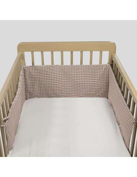 Protector Cuna 120x60cm Cuadro Vichy Moka col. Praliné 1120800722 Walking Mum