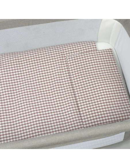 Set Vestidura minicuna edredón+ Bajera + Almohada Cuadro Vichy Moka col. Praliné 1120800732 Walking Mum