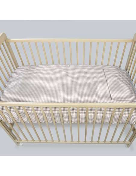 Set Vestidura cuna edredón+ Bajera + Almohada Cuadro Vichy Moka col. Praliné 1120800734 Walking Mum
