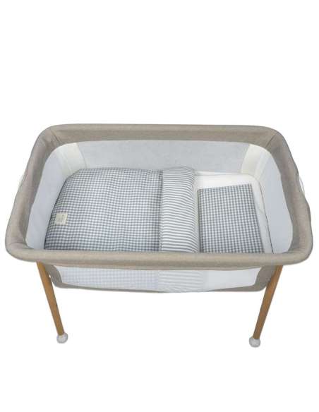 Set Vestidura minicuna edredón+ Bajera + Almohada Cuadro Vichy Matcha col. Praliné 1120800733 Walking Mum