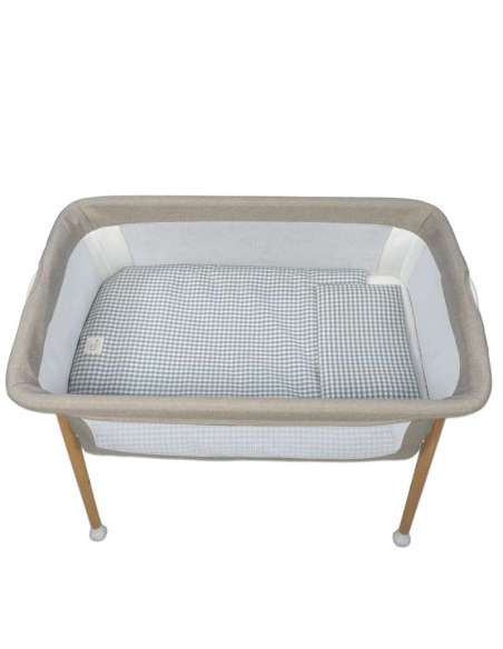 Set Vestidura minicuna edredón+ Bajera + Almohada Cuadro Vichy Matcha col. Praliné 1120800733 Walking Mum