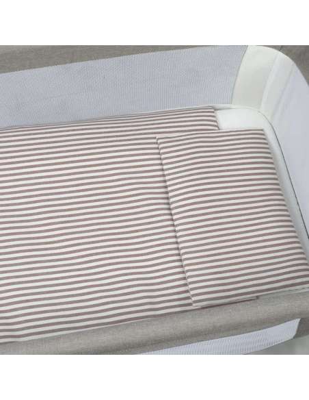 Set Vestidura minicuna edredón+ Bajera + Almohada Rayas Moka col. Praliné 1120800732 Walking Mum