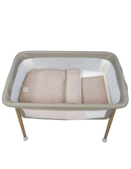 Set Vestidura minicuna edredón+ Bajera + Almohada Rayas Moka col. Praliné 1120800732 Walking Mum