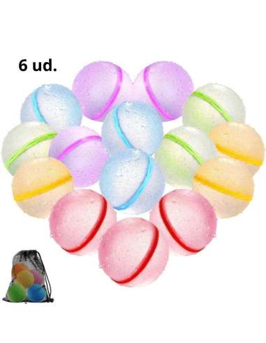 Globos de agua reutilizables Brillantina (6 ud.+bolsa de malla)